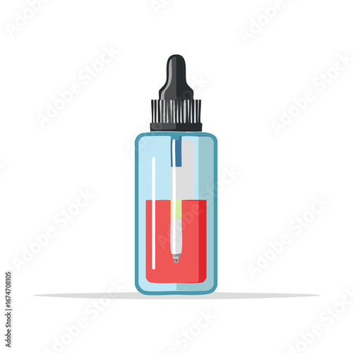Illustration of a glass dropper bottle filled with red liquid and a dropper cap