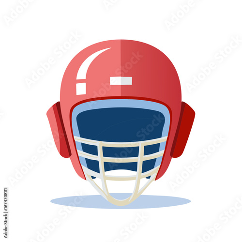 Red American Football Helmet with Face Mask Protective Sport Gear Vector Illustration