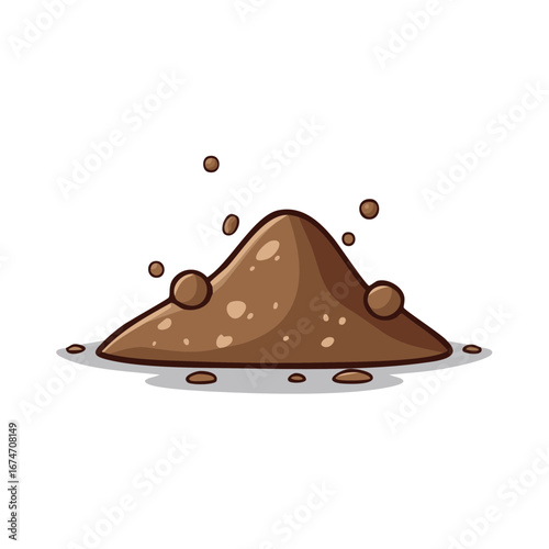 Cartoon pile of brown dirt with small pebbles flying out