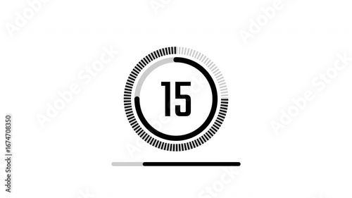 20 second timer animated simple countdown with circle and line on white background, countdown time 20 to 0.