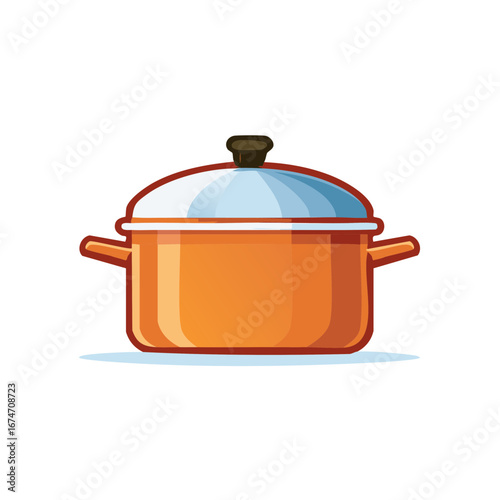 Illustration of a colorful pot with a lid, for cooking or boiling foods, kitchen utensil isolated on white.