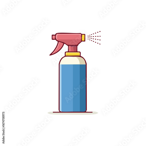 Spray Bottle Container with Trigger Nozzle Spritzing Liquid Solution in Illustration Style