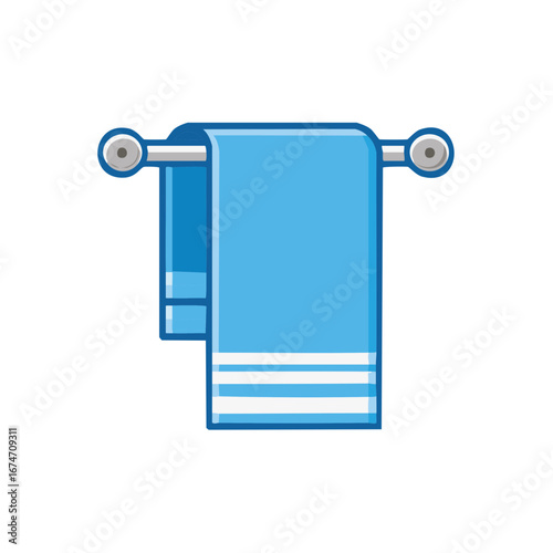 Fresh light blue towel with white stripes hanging on a silver bathroom rack illustration