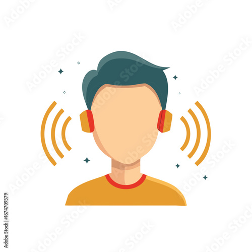 Person with Headphones Listening to Music or Sound Waves