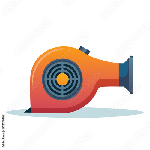 Isolated orange industrial air blower or powerful centrifugal fan vector illustration