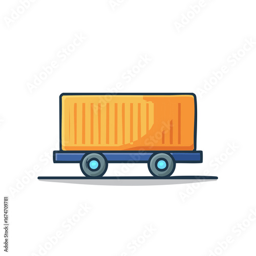 Cartoonish Yellow Cargo Container Carriages with Blue Wheels on a Flat Surface