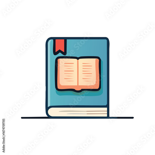 Open blue book with red bookmark illustration