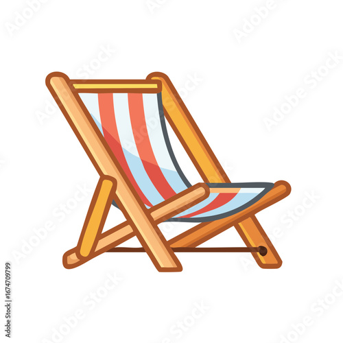 A striped wooden deck chair vector illustration for summer vacation and holidays