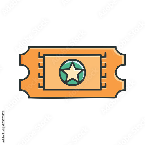 Vibrant orange ticket icon with a star for admission prize or special event entry