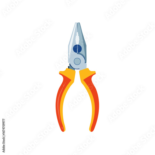 Vector illustration of pliers with yellow and red handles on white background.