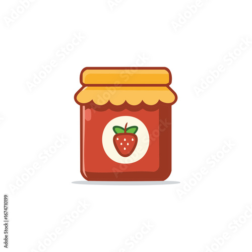 Cute cartoon jar of sweet strawberry jam with a fruit label vector illustration