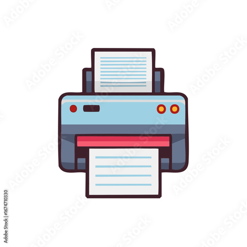 Cartoon Illustration of a Printer with Paper Output, Vector Design