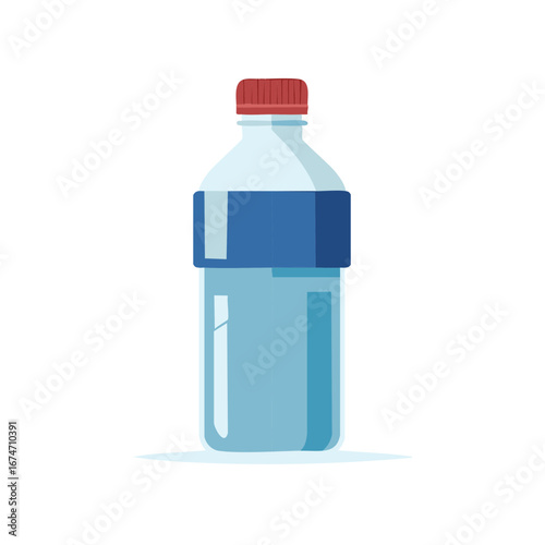 Light Blue Plastic Water Bottle with Blue Label and Red Cap on White Background
