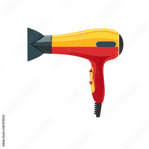 Red and yellow electric hair dryer vector illustration for beauty salon and home use