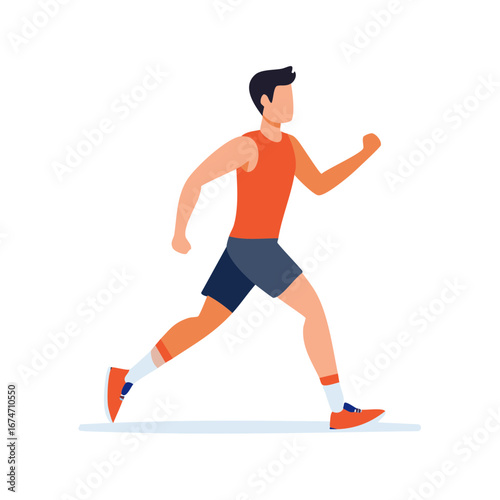 Energetic man running or jogging in sportswear flat design illustration for healthy active lifestyle