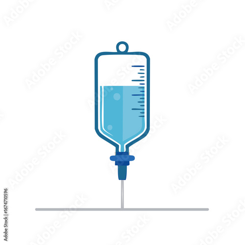 IV bag illustration, showing fluid and medical lines for intravenous injection.