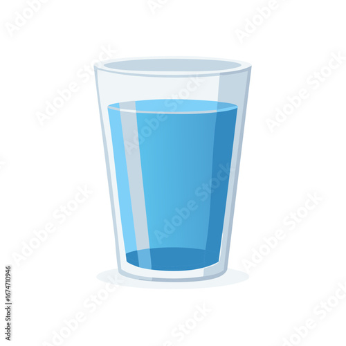 Transparent glass filled with clean blue water for hydration
