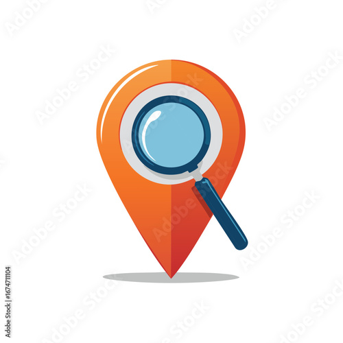 Magnifying Glass Inspecting Orange Location Pin Pointing The Spot for Discovery and Investigation