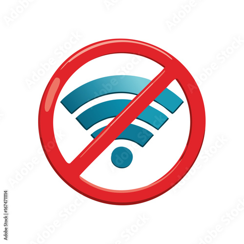 Forbidden Wi-Fi Symbol with Red Circle Sign, No Wireless Internet, Connectivity
