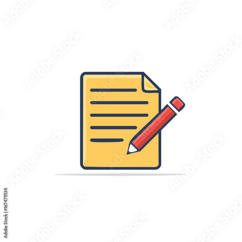 A red pencil writing on a yellow document with lines for text illustration