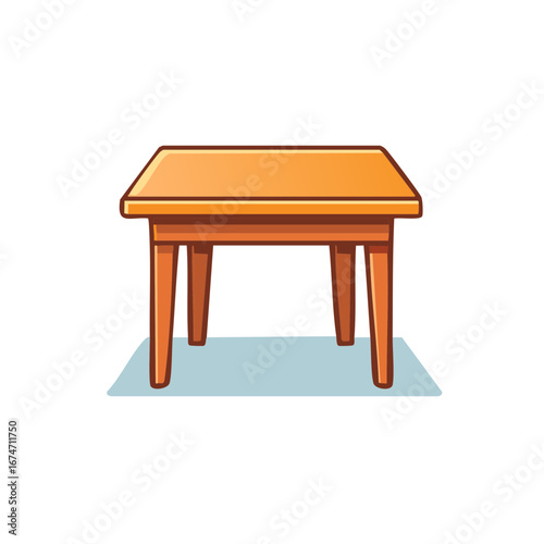 Illustration of a Wooden Table with Four Legs on a Blue Surface for Work or Dining in a Home Setting