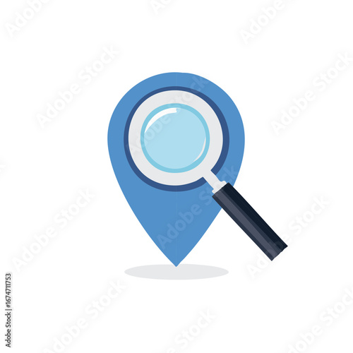 Location search concept, magnifying glass over a location pin icon, find your location.