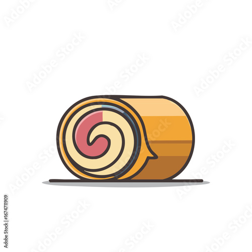 Delicious Swirled Pink Cake Roll Dessert Cartoon Illustration