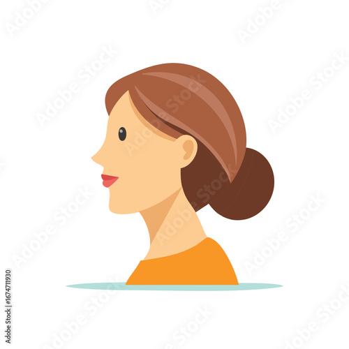 Profile view illustration of a young woman with her hair in a bun