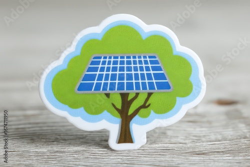 A conceptual representation of a green tree integrated with solar panels symbolizing environmental sustainability and renewable energy innovations for ecological balance and future-oriented