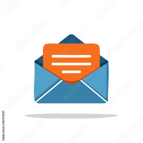 Open blue envelope with orange message inside communication concept