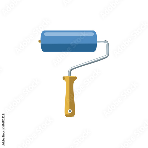 Vibrant blue paint roller with yellow handle, a modern tool for home renovation and interior painting