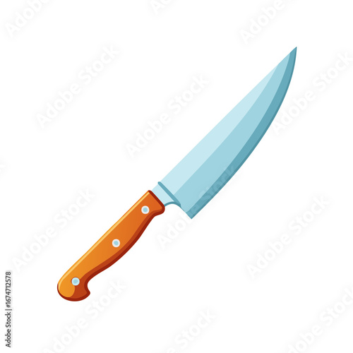 Illustrated Chef's Knife with Wooden Handle, Isolated on White