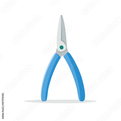 Blue handled needle-nose pliers hand tool on white background for crafting or mechanical tasks