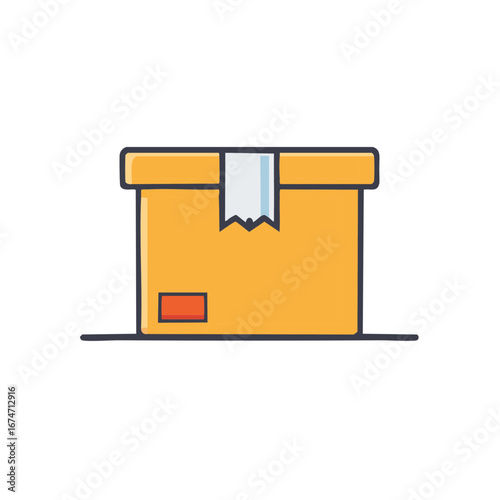 Illustrated cardboard box icon with sealed flap and delivery concept