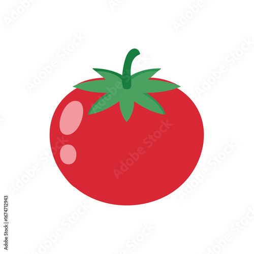 Illustration of a Fresh Red Tomato with Green Stem and Leaves