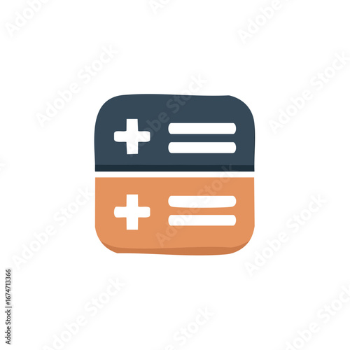 Digital illustration of addition signs and equals symbols for math equations, calculations, and learning