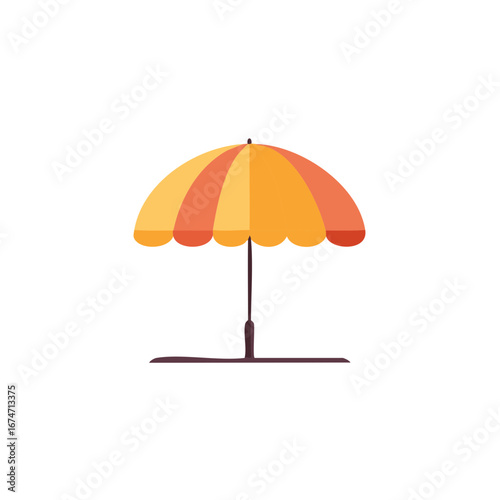 Colorful striped umbrella illustration, orange and yellow tones, beach or patio sunshade.