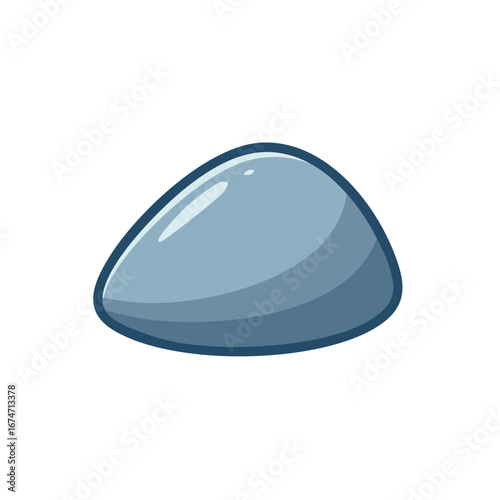 Smooth shiny grey rock or pebble stone simple cartoon illustration for game assets