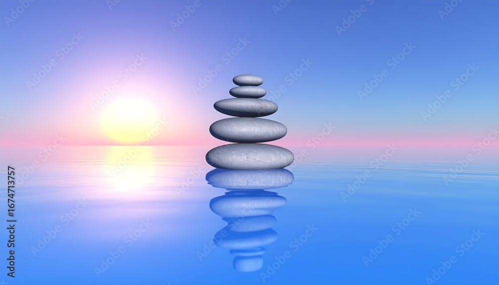 Fototapeta premium Calm stones on water at sunrise