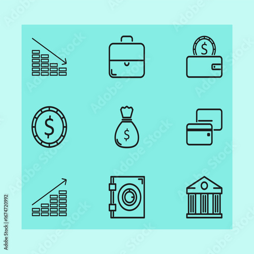 Bank Icon set with green background