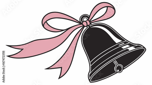 Wedding Bell with Pink Ribbon Graphic for Bridal Invitations Ceremony Announcements and Joyful Celebration Design