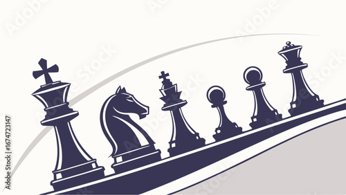 Modern Chess Pieces for Business Strategy, Leadership, and Planning. Corporate Competition, Management Decisions, Success.