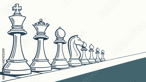Line Art Chess Pieces Business Leadership Strategic Planning Teamwork Problem Solving Success Growth