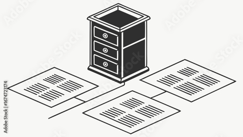 Isometric Data Storage Cabinet Connected to Information Blocks for Efficient Digital Archiving, Network Management, and IT Infrastructure