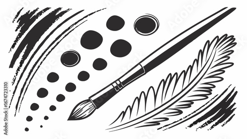 Artistic Paintbrush with Dynamic Ink Strokes and Graphic Elements for Creative Design and Art Projects