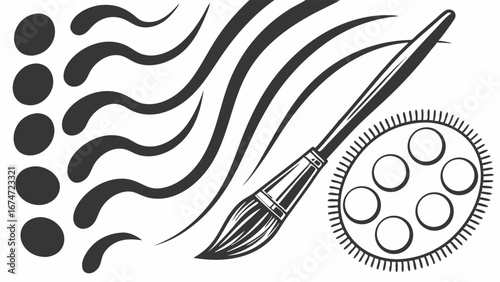 Monochrome Vector Art Elements Paintbrush Palette and Diverse Brush Strokes for Graphic Design and Creative Learning
