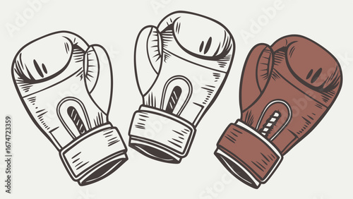 Three Boxing Gloves Ready for Intense Competition Challenge Strength and Determination for Sports Fitness and Business Rivalry