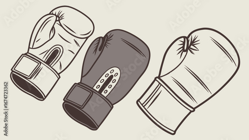Three Boxing Gloves Line Art for Sports Training, Fitness, and Competition. Symbolizing Power, Strength, and Determination in Business Challenges.
