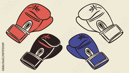 Four Colorful Boxing Gloves for Business Rivalry, Strategic Options, and Team Competition