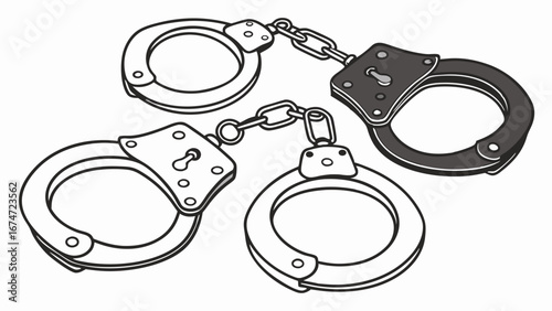 Police Handcuffs for Law Enforcement, Crime, Justice, Security, and Legal Services. Arrest and Restraint for Control.